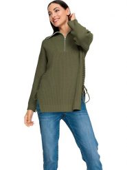 Heine Sweter w kolorze khaki rozmiar: 34. Brązowe swetry Heine, bez wzorów, z wełny, bez ramiączek. Za 57.06 zł.