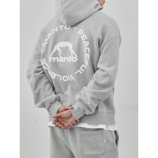 MANTO bluza z kapturem LABEL 25 OVERSIZE melanż. Szare bluzy MANTO, bez wzorów, bez ramiączek, z kapturem. Za 299.00 zł.