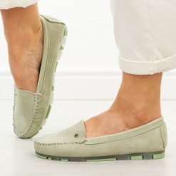 Zielone skórzane mokasyny damskie Filippo Dp2037/26. Brązowe mokasyny Filippo, bez wzorów, z jeansu, z okrągłym noskiem. Za 199.00 zł.