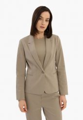 Beżowa marynarka JB-MALIRA. Brązowe marynarki i żakiety Volcano, m, bez wzorów, z bawełny, eleganckie, bez ramiączek. Za 249.99 zł.