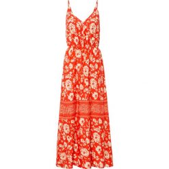Sukienka maxi z nadrukiem. Czerwone sukienki bonprix, bez wzorów, bez kołnierzyka, bez ramiączek, maxi. Za 129.99 zł.