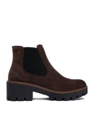 Rieker Botki CEO-79265-25 Brązowy ciemny. Brązowe botki Rieker, bez wzorów, ze skóry, bez obcasa, na słupku, bez zapięcia. Za 399.99 zł.