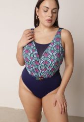 Granatowy Kopertowy Strój Kąpielowy Jednoczęściowy z Siateczką i Paskiem Raera. Niebieskie stroje jednoczęściowe Born2be, bez wzorów, eleganckie. Za 119.99 zł.