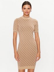 Guess Sukienka dzianinowa W3YK39 Z37K0 Beżowy Slim Fit. Brązowe sukienki Guess, s, z aplikacjami, z dzianiny, bez kołnierzyka, bez ramiączek. Za 669.99 zł.