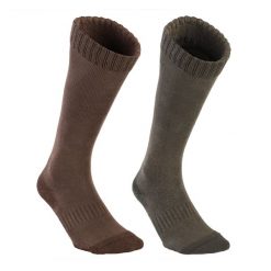 Skarpety myśliwskie Solognac 100 długie x 2. Brązowe skarpetki SOLOGNAC, bez wzorów, z bawełny. W wyprzedaży za 24.99 zł.