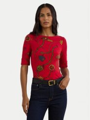 LAUREN RALPH LAUREN Bluzka 200957614002 Czerwony Slim Fit. Czerwone bluzki Lauren Ralph Lauren, s, bez wzorów, z bawełny, bez kołnierzyka, bez ramiączek. Za 289.99 zł.
