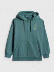 4F Bluza dresowa loose z kapturem damska - turkusowa S. Niebieskie bluzy 4f, s, bez wzorów, z dresówki, bez ramiączek, z kapturem. Za 199.99 zł.