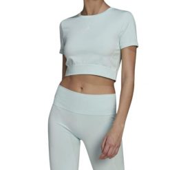Koszulka sportowa damska Adidas Aeroknit Seamless. Niebieskie t-shirty sportowe adidas, xs, bez wzorów, z elastanu, bez ramiączek. Za 91.00 zł.