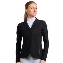 Kurtka do jazdy konnej dla kobiet Premier Equine Evinco. Czarne kurtki PREMIER EQUINE, bez wzorów, ze skóry, eleganckie, bez kaptura. Za 736.50 zł.