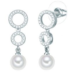 Lulu & Jane Mosiadz Kryształ szklany Sztuczna perła Kolczyki 1 ct Damski. Białe kolczyki Lulu & Jane, z kryształem, srebrne. Za 359.99 zł.