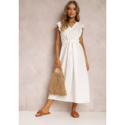 Biała Sukienka Alciore. Białe sukienki Renee, l, z aplikacjami, z tkaniny, klasyczne, bez kołnierzyka, bez ramiączek, midi. W wyprzedaży za 47.99 zł.