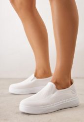 Białe Siateczkowe Tenisówki pod Kostkę na Grubej Podeszwie Phisiane. Białe trampki sportowe Born2be, bez wzorów, z jeansu, bez zapięcia, tenisowe. Za 69.99 zł.