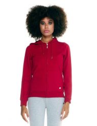Damska bluza Leone z kapturem Basic zapinanym na zamek na całej długości. Czerwone bluzy LEONE 1947 APPAREL, na zimę, l, bez wzorów, z bawełny, sportowe, bez ramiączek, z kapturem. Za 105.21 zł.