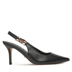 Sandały Guess. Czarne sandały Guess, z aplikacjami, bez obcasa, na szpilce, bez zapięcia. Za 739.99 zł.