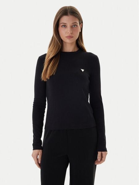 Guess Bluzka V6RI00 KD741 Czarny Slim Fit. Czarne bluzki Guess, s, z aplikacjami, z bawełny, bez kołnierzyka, bez ramiączek. Za 199.99 zł.