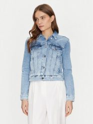 Guess Kurtka jeansowa W5RN01 D5L71 Niebieski Regular Fit. Niebieskie kurtki Guess, l, z aplikacjami, z bawełny, bez kaptura. Za 669.99 zł.