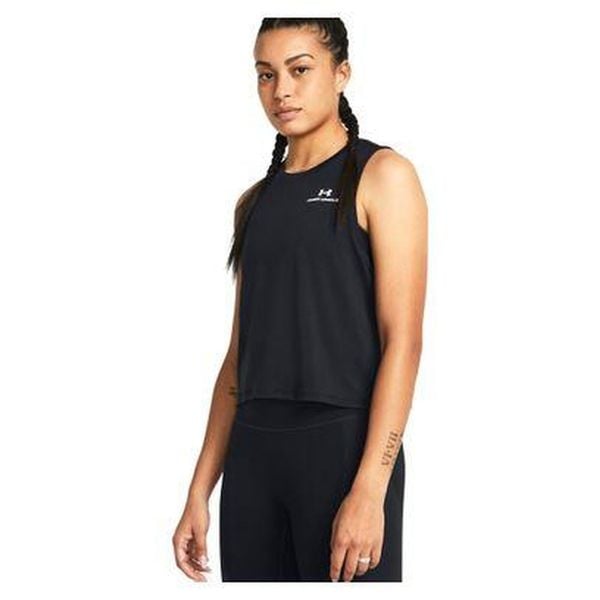 Top treningowy damski Under Armour Rush Energy Crop Tank. Czarne topy Under Armour, s, bez wzorów, sportowe, bez kołnierzyka, bez ramiączek. Za 119.99 zł.