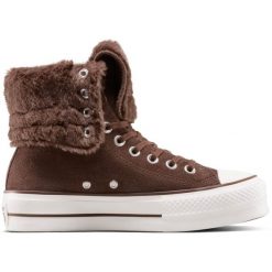 Buty sportowe Converse Chuck Taylor All Star Fold Over Lift Platform. Brązowe buty treningowe Converse, bez wzorów, z materiału, bez zapięcia. Za 590.00 zł.