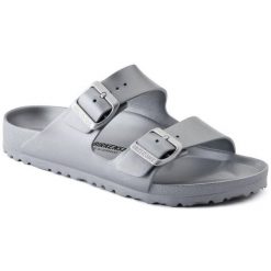 Sandały Damskie EVA Arizona. Szare sandały Birkenstock, bez wzorów, z materiału, z okrągłym noskiem, bez obcasa, na obcasie, bez zapięcia. Za 342.00 zł.