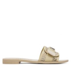 Klapki Guess. Żółte klapki Guess, z aplikacjami, bez obcasa, bez zapięcia. Za 419.99 zł.