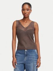 Morgan Top 262-MGATO Brązowy ciemny Slim Fit. Brązowe topy Morgan, m, bez wzorów, z wiskozy, bez kołnierzyka, bez ramiączek. Za 189.99 zł.