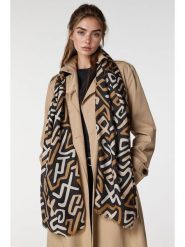 Lucky Bees Szal w kolorze czarno-beżowym - 180 x 50 cm rozmiar: onesize. Brązowe szaliki i kominy Lucky Bees, bez wzorów, z materiału. Za 113.36 zł.