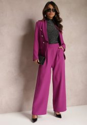 Fioletowe Szerokie Spodnie w Eleganckim Stylu Hanessame. Fioletowe jeansy Renee, l, bez wzorów, z jeansu, eleganckie. W wyprzedaży za 67.99 zł.