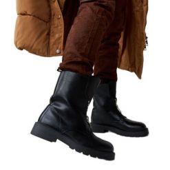 Czarne ocieplane botki z suwakiem Oakdale. Czarne botki bez wzorów, z materiału, eleganckie, z okrągłym noskiem, za kostkę, bez obcasa, bez zapięcia. Za 101.26 zł.