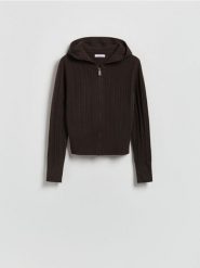 Kardigan z kapturem - brązowy. Brązowe swetry Reserved, l, bez wzorów, z dzianiny, bez ramiączek. Za 139.99 zł.