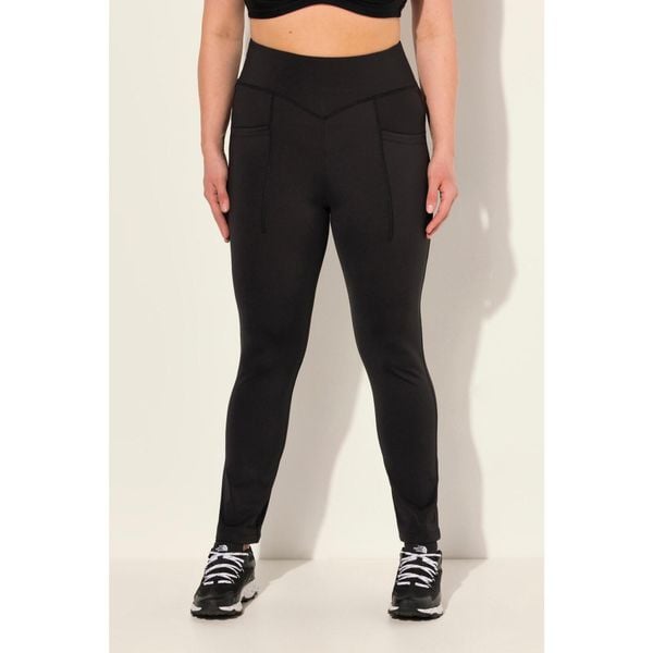 Damskie Legginsy sportowe z prostymi nogawkami szybkoschnące z recyklingu. Czarne legginsy Ulla Popken, bez wzorów, z materiału, sportowe. Za 244.99 zł.