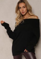 Czarny Golf z Wełną Wiskozą i Wywiniętym Dekoltem Hedita. Czarne swetry Renee, bez wzorów, z jeansu, klasyczne, bez ramiączek. W wyprzedaży za 103.99 zł.