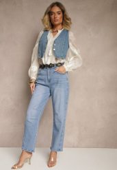 Niebieskie Jeansy Balloon High Waist z Przeszyciami na Wysokości Kolan Nollimi. Niebieskie jeansy Renee, bez wzorów, z jeansu, eleganckie, z podwyższonym stanem. W wyprzedaży za 107.99 zł.