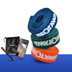 Zestaw taśm fitness z tkaniny – 3 poziomów oporu, taśmy treningowe z torbą. Torby sportowe NEOLYMP, bez wzorów, ze skóry. Za 207.99 zł.