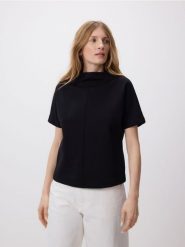 Bluzka z krótkim rękawem - czarny. Czarne bluzki Reserved, l, bez wzorów, z bawełny, bez kołnierzyka, bez ramiączek. Za 89.99 zł.