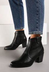 Czarne Botki Kowbojki na Obcasie Ozdobione Napami Zinnirae. Czarne botki Born2be, bez wzorów, z jeansu, eleganckie, bez obcasa, na obcasie, bez zapięcia. Za 129.99 zł.