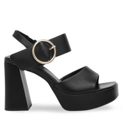 Sandały Badura. Czarne sandały Badura, bez wzorów, bez obcasa, na słupku, bez zapięcia. Za 299.99 zł.