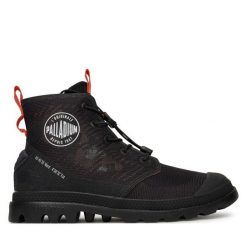 Trapery Palladium. Czarne traperki Palladium, bez wzorów, bez obcasa, bez zapięcia. Za 479.99 zł.