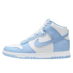 Buty do chodzenia dla dorosłych Nike Dunk High Aluminium. Niebieskie buty do biegania Nike, bez wzorów, ze skóry, bez zapięcia, do biegania. Za 447.65 zł.