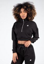 Ocala Cropped Bluza z zamkiem błyskawicznym do połowy - Czarny. Czarne bluzy GORILLA WEAR, l, bez wzorów, z bawełny, bez kaptura, na fitness i siłownię. Za 229.00 zł.