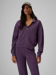 4F Bluza dresowa loose bez kaptura damska - fioletowa M. Fioletowe bluzy bez kaptura 4f, m, bez wzorów, z dresówki, bez kaptura, trekkingowe. Za 169.99 zł.