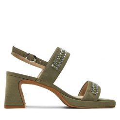 Sandały Caprice. Brązowe sandały Caprice, bez wzorów, bez obcasa, na słupku, bez zapięcia. Za 299.99 zł.