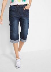 Jeansy bojówki mid waist, ze stretchem. Niebieskie jeansy bonprix, bez wzorów, z jeansu. Za 122.99 zł.