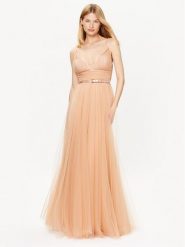 Elisabetta Franchi Sukienka wieczorowa AB-464-32E2-V750 Beżowy Regular Fit. Brązowe sukienki Elisabetta Franchi, bez wzorów, z syntetyku, wizytowe, bez kołnierzyka, bez ramiączek. Za 1,879.00 zł.