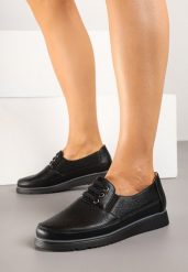 Czarne Półbuty ze Skórzaną Wkładką i Ozdobną Perforacją Jolmio. Czarne półbuty wsuwane Born2be, bez wzorów, z jeansu, eleganckie, bez obcasa. Za 129.99 zł.