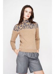 C& Jo Sweter w kolorze beżowo-szarym rozmiar: 34. Brązowe swetry C& Jo, bez wzorów, ze splotem, klasyczne, bez ramiączek. Za 108.99 zł.