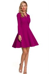 Sukienka rozkloszowana elegancka z kopertowym dekoltem fioletowa. Fioletowe sukienki Makover, na imprezę, s, bez wzorów, eleganckie, bez kołnierzyka, bez ramiączek, kopertowe. Za 319.00 zł.