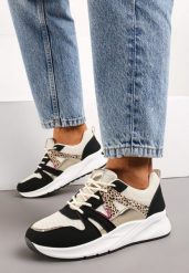 Czarno-Beżowe Sneakersy z Metalicznymi i Siateczkowymi Wstawkami Dalathe. Czarne buty sportowe lifestyle Born2be, bez wzorów, z jeansu, klasyczne, bez zapięcia. Za 59.99 zł.