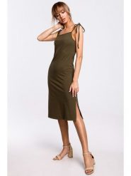 Made of emotion Sukienka w kolorze khaki rozmiar: M. Brązowe sukienki Made Of Emotion, na co dzień, m, bez wzorów, bez kołnierzyka, bez ramiączek, midi, proste. Za 57.20 zł.
