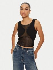 PINKO Top 103296 A1QC Czarny Slim Fit. Czarne topy Pinko, s, bez wzorów, z bawełny, bez kołnierzyka, bez ramiączek. Za 279.99 zł.