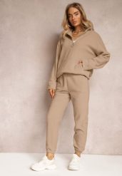 Beżowy Komplet Dresowy z Polaru Bluza z Krótkim Suwakiem i Spodnie Joggery Hypamena. Brązowe bluzy bez kaptura Renee, l, bez wzorów, z dresówki, bez kaptura. Za 119.99 zł.